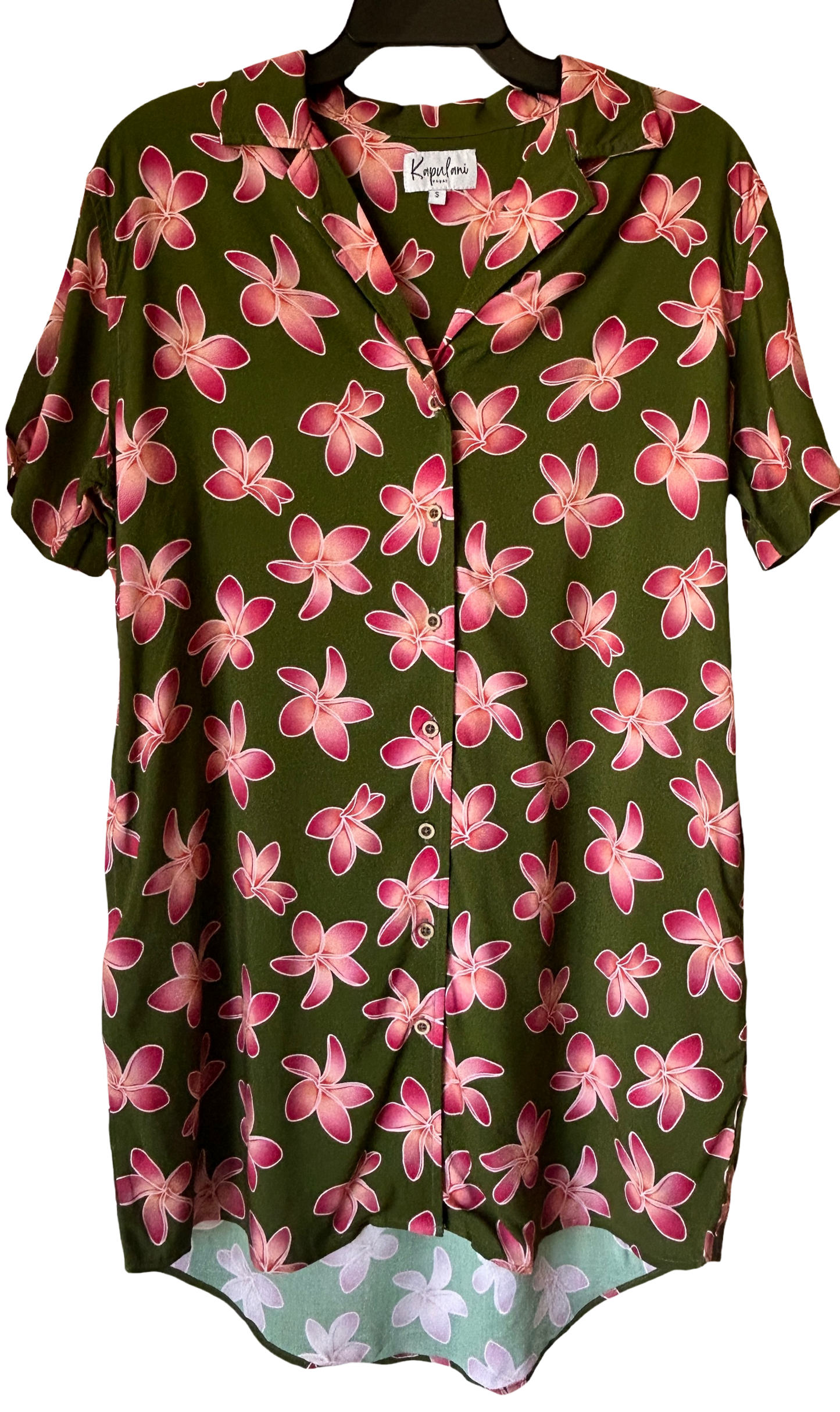 Aloha shirt dress-green plumeria print