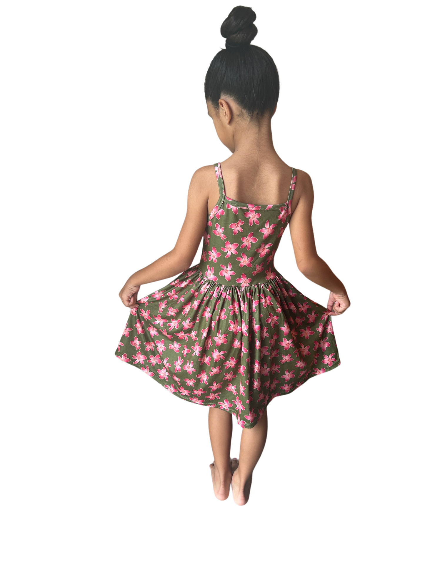 Keiki dress - green plumeria print