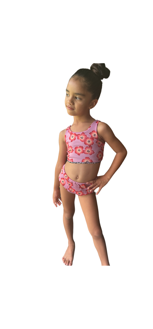 Keiki reversible 2piece Hau/leopard print