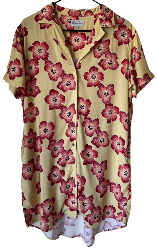 Aloha Shirt dress - yellow Hau print