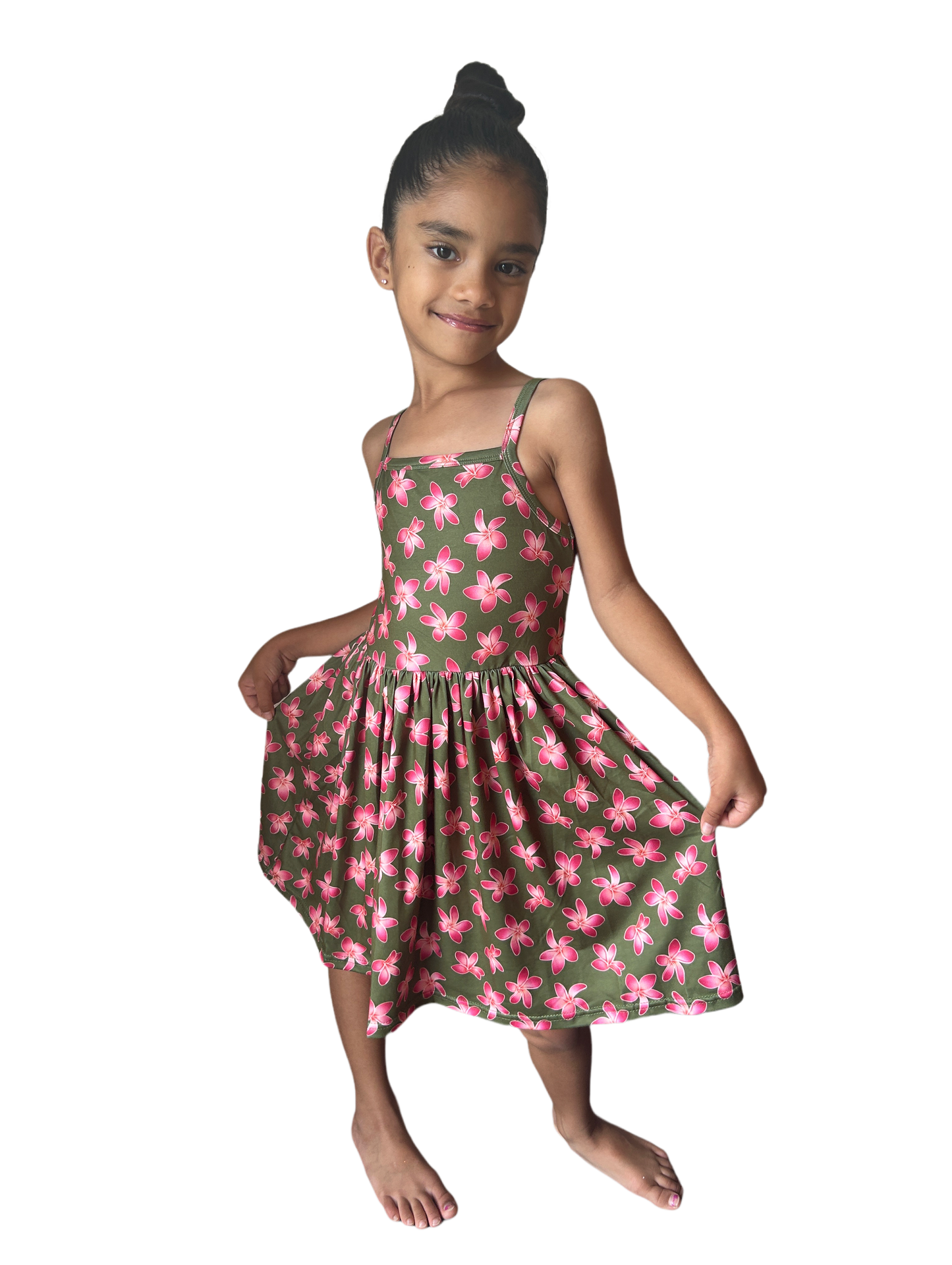 Keiki dress - green plumeria print